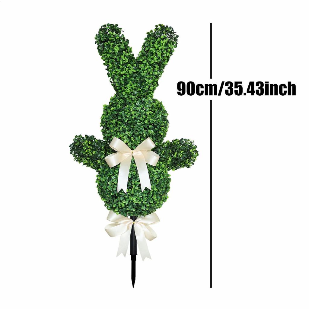 Bunny Topiary 35.4 Inches Easter Boxwood Plant Artificial Bunny Topiary with Ground Spike for Home Workplace Outdoor Porch