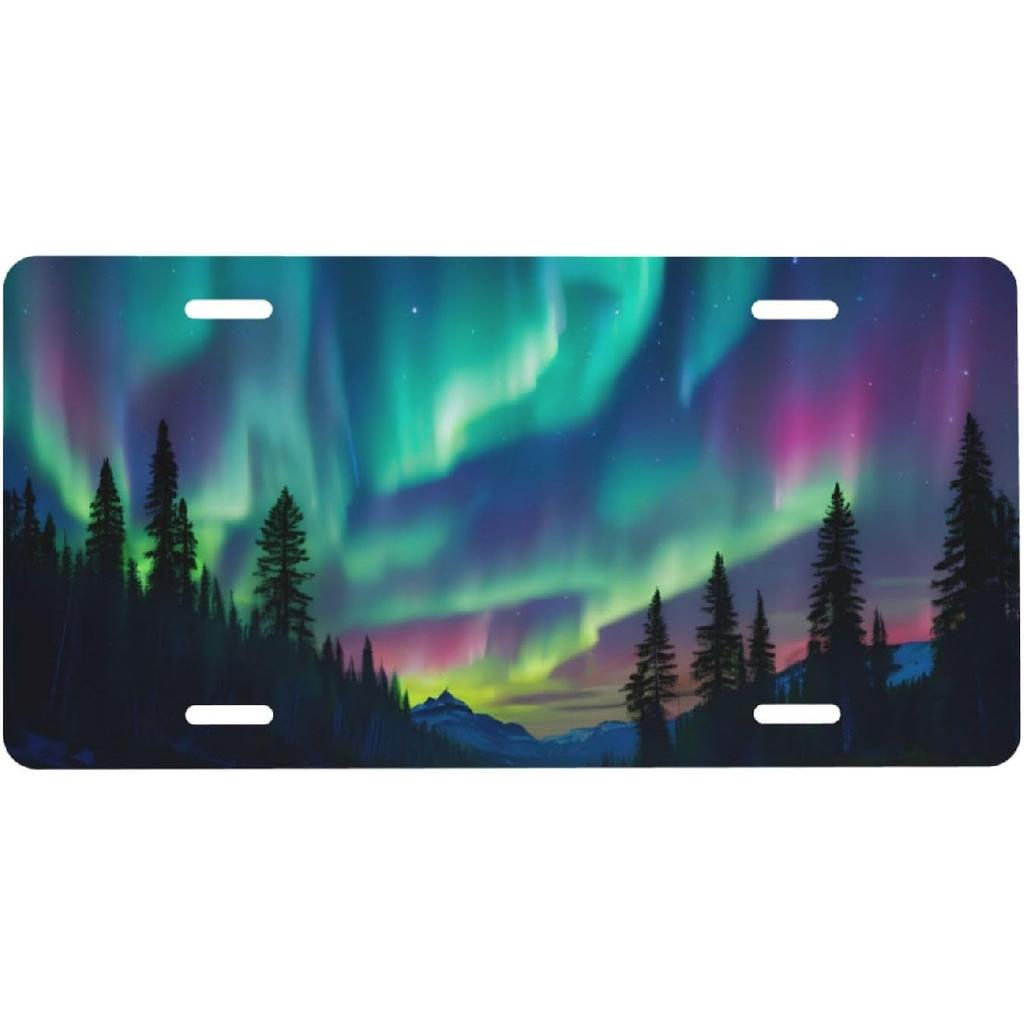 Aurora Borealis Front License Plate For Women Car Vanity Plates Decorative Aluminum Metal Cute Novelty License Plate Cover For Men 6X12 Inch (4