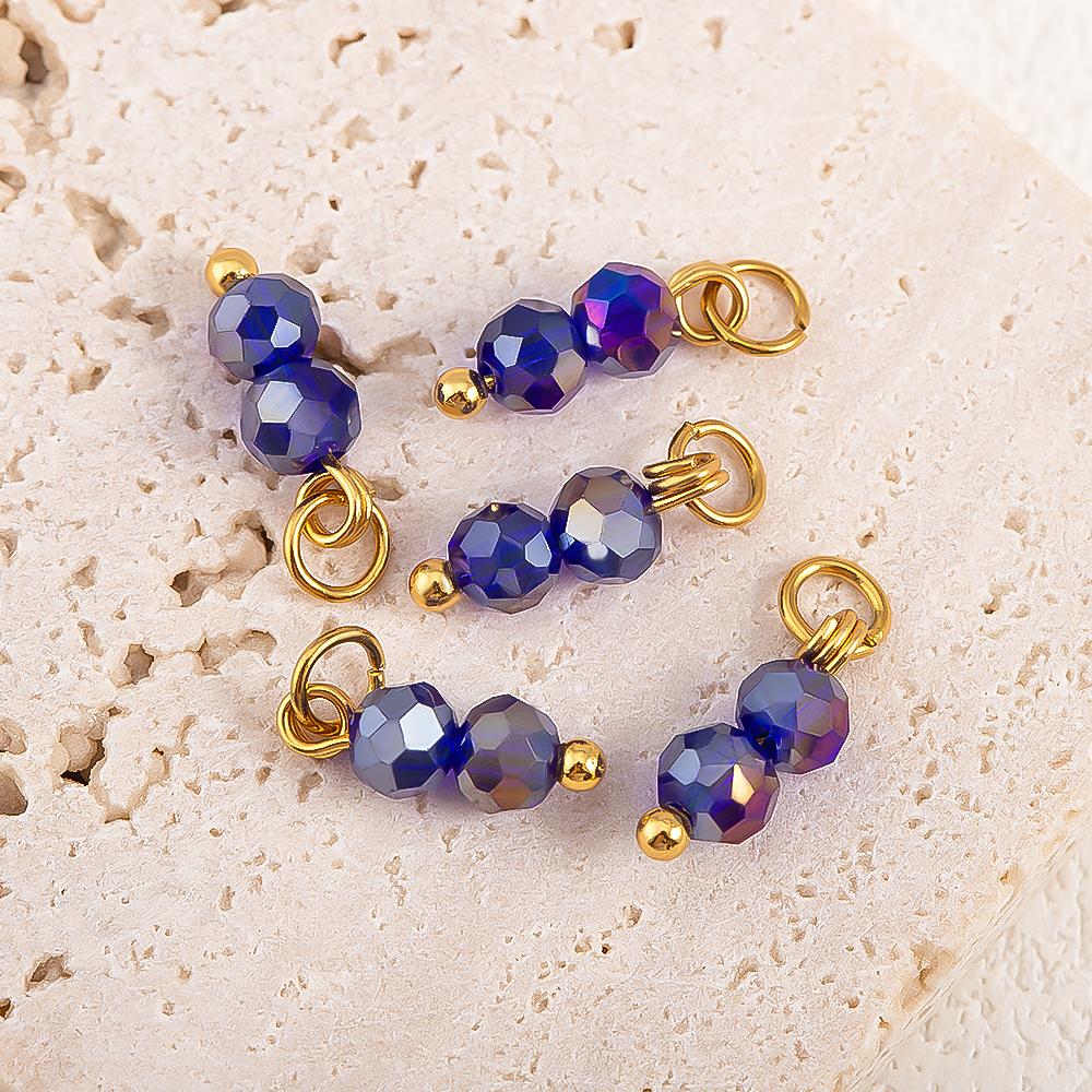 5pcs Multi-faceted Colored Double-bead Stainless Steel Pendant Compact and Exquisite for DIY Hairpin Pendant Accessory Materials