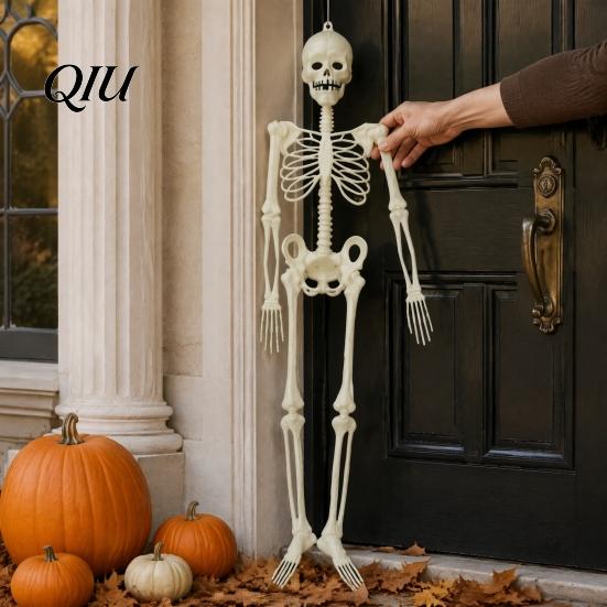 Glow Skeleton for Window Halloween Decor, 90cm-1.5m Fluorescent Fake Skull Prop Hanging Ghost Decorations Haunted House, Articulated Plastic Bar Party