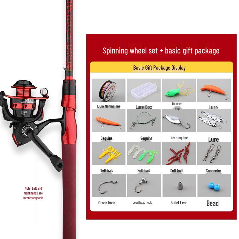 Red ML Power Long Cast Baitcasting & Spinning Rod Set with Integrated Handle