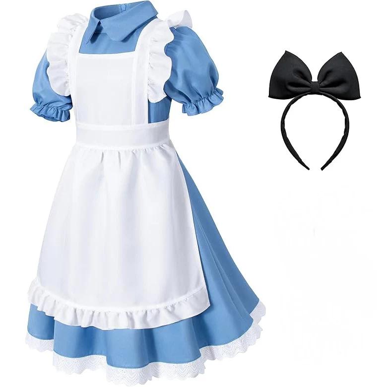 Kids Alice Maid Lolita Dress Costume, Countryside Style Princess Dress for Children’s Day & Halloween