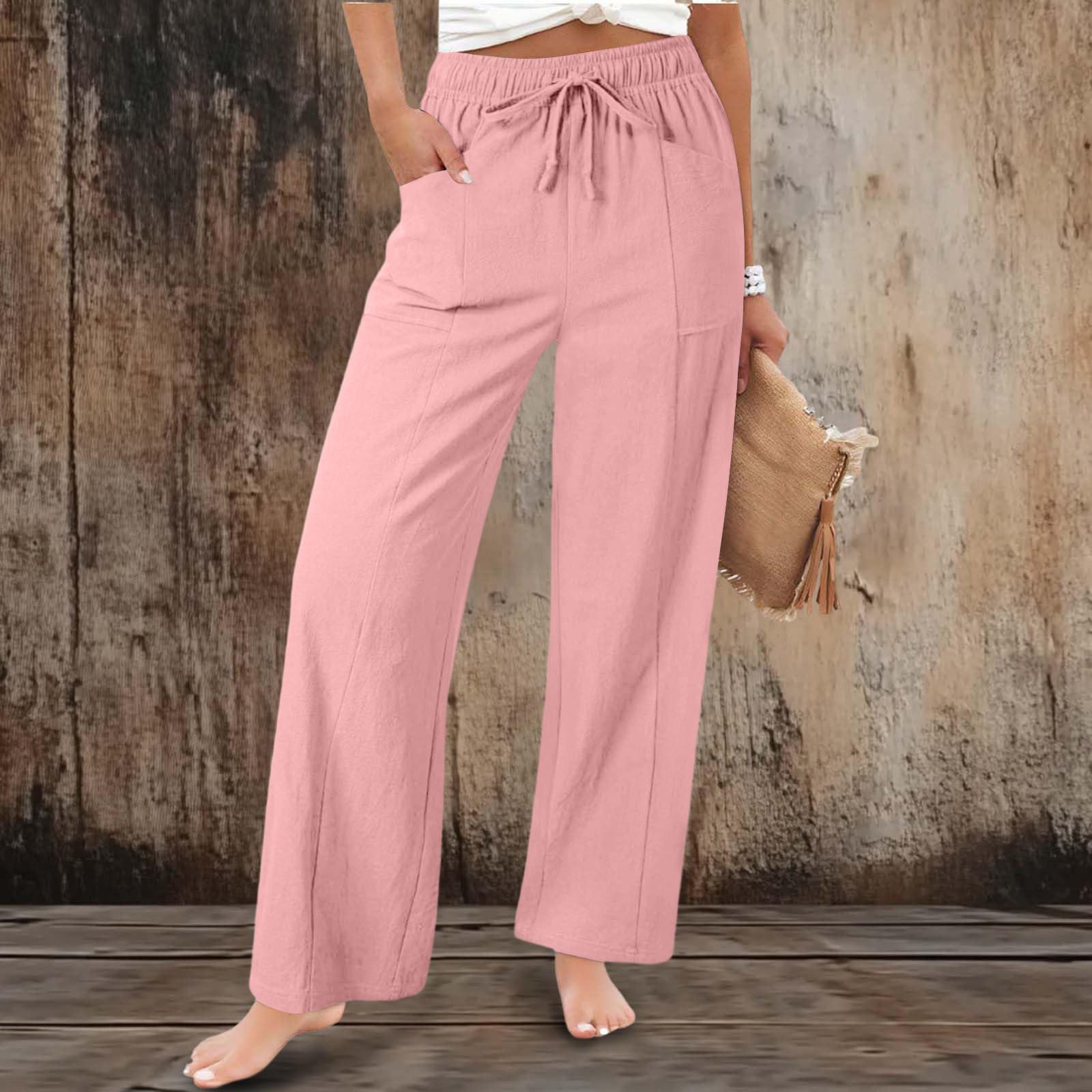 

Women s Casual And Fashionable Color Loose Pants With Pocketes XXXL розовый