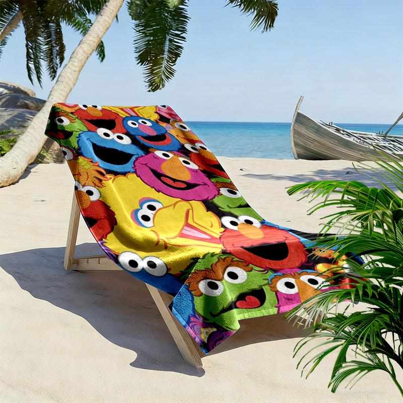 Sesame-Street Print Beach Towel, Large Soft Quick Dry Towel for Beach Camping Swimming