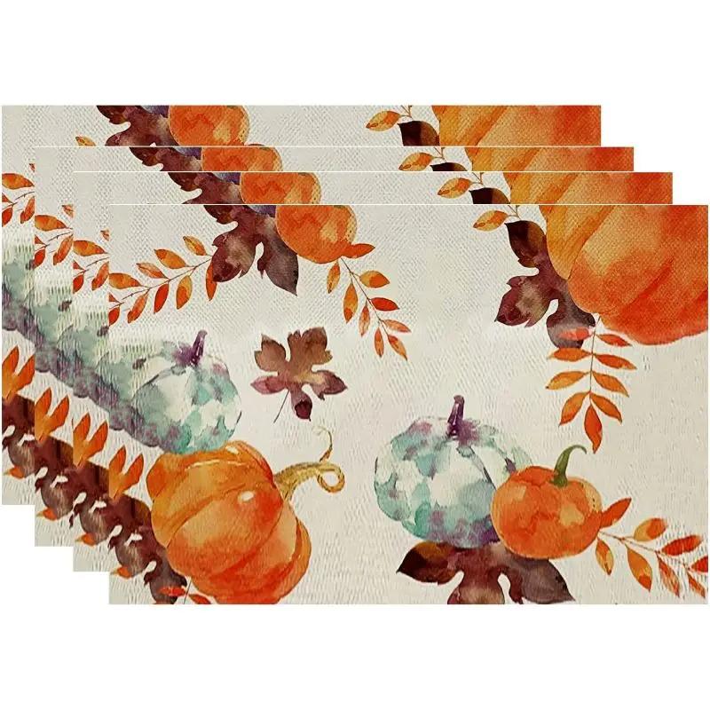 1PC Thanksgiving Pumpkin Buffalo Plaid Placemat Heat Insulation Pad Kitchen Table Mat Fall Dining Table Decor Thanksgiving Decor