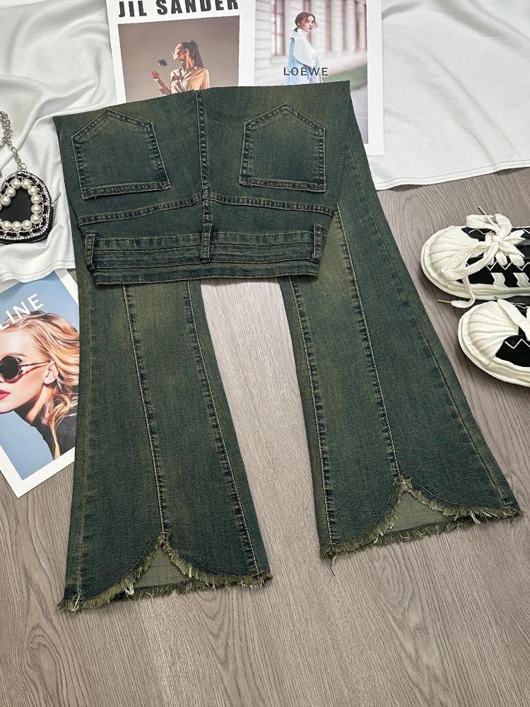 Petite High-Waisted Frayed Micro-Flare Jeans - Elastic Slimming Bodycon Bell Bottoms for Spring & Autumn