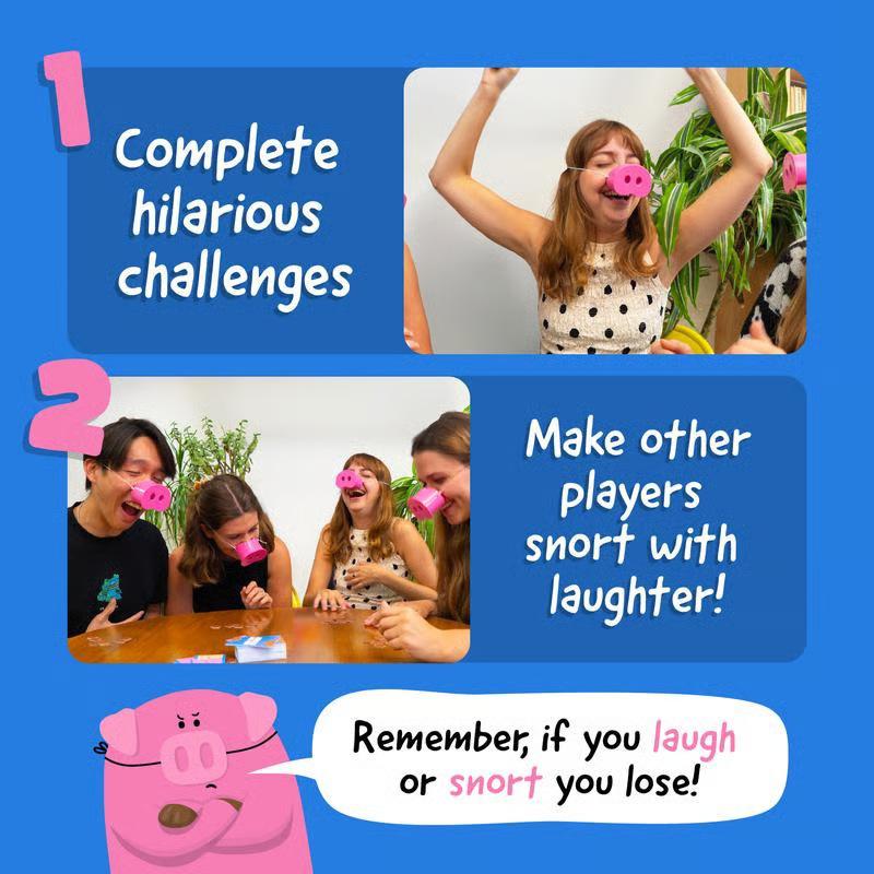Hot The Party Game Where Smiling Means Youlose, Snorts-funny Board Game For Family Friend, 5 Toy Pig Noses & Challenge Cards