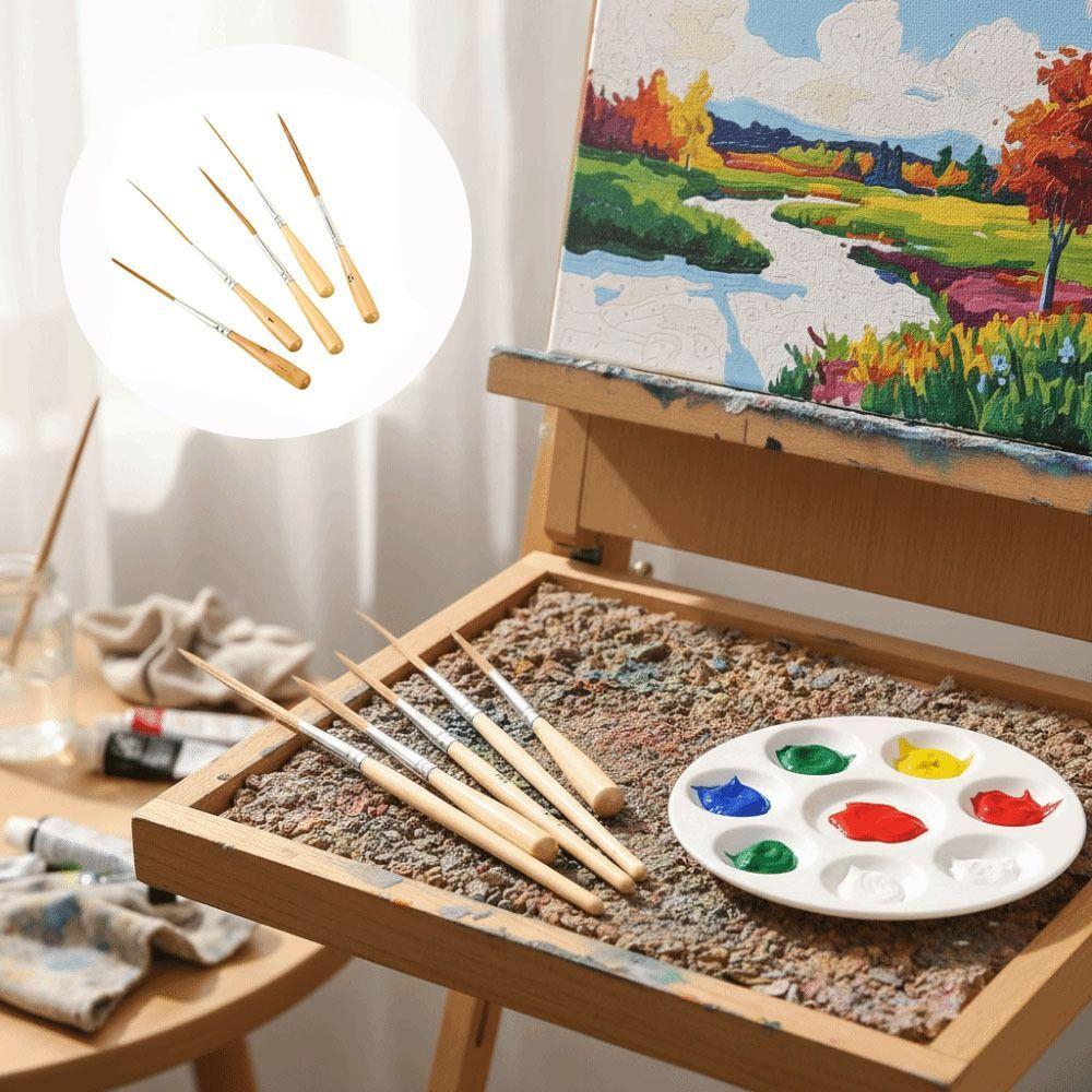 5Pcs Soft Elastic Bristles Long Line Brush Set Wood  Handle Watercolor Drawing Brushes  Marking