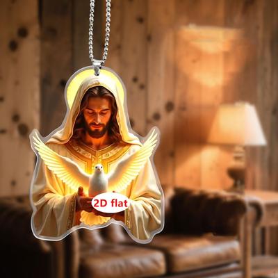 2D Akrylowy Jezus Samochodowy Wiszący Ornament Wisiorek do Samochodów Wnętrze Lusterko Wsteczne Przenośny 6,1x8cm