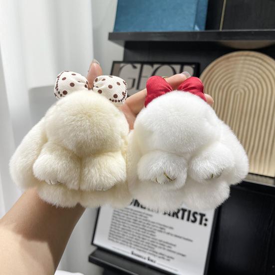 Plush Bowknot Bunny Keychain Fuzzy Faux Fur Rabbit Animal Doll Key Ring Holder DIY Handbag Pendant Backpack Decoration Kids Adults Birthday Gift