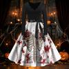 Women's Vintage V-Neck Long Sleeve Swing Dress with Halloween Print for Party Costume