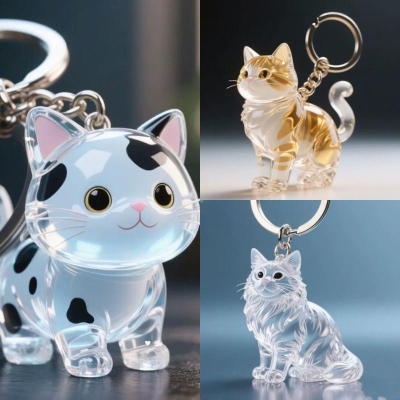 Cute Cat Hair Storage Keychain Bag Pendant Transparent Pet Fur Keepsake Capsule Souvenir Collection Gift Decoration Accessories