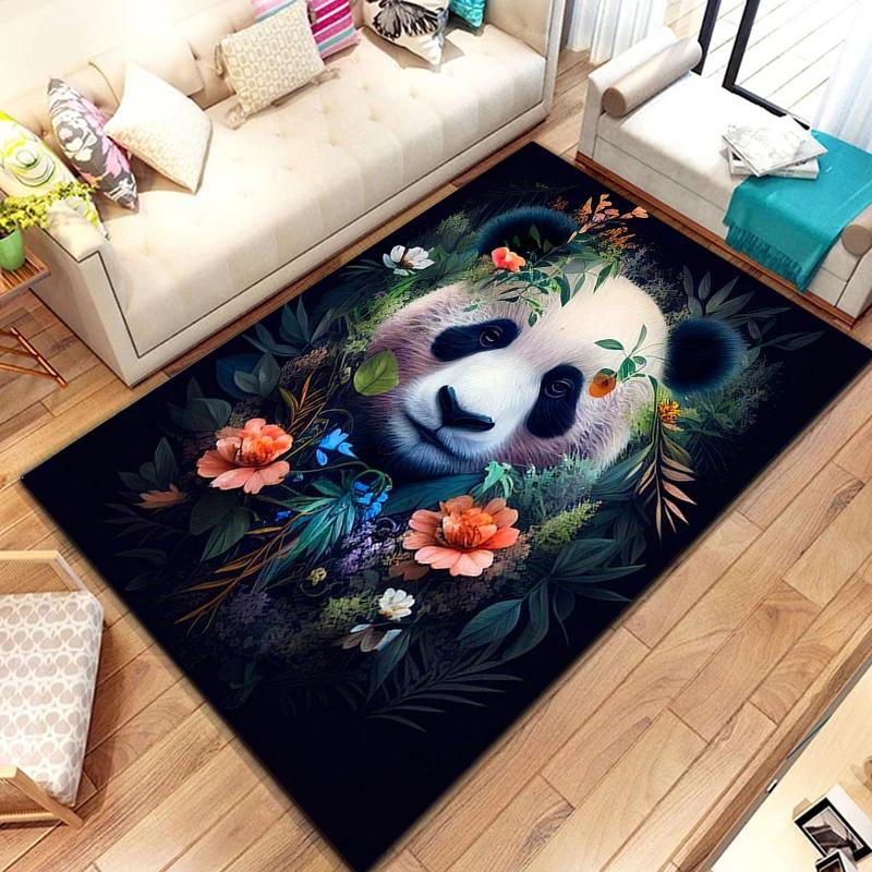 Uroczy dywanik z pandą do sypialni, pokoju zabaw, na sofę, dywan z naturalnych liści bambusa, kreskówkowy dziki zwierz dżungli, wewnętrzna mata podłogowa, wycieraczka