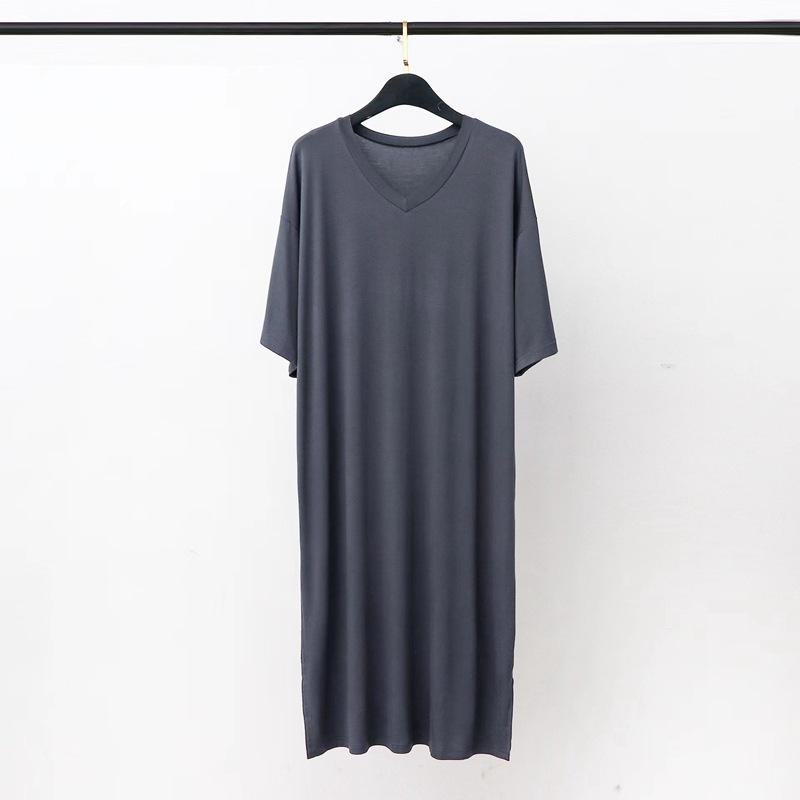 Men Summer Nightgown Modal Pajamas Round Neck Simple Raglan Sleeve T-shirt Dress Casual Loose Large Size Home Wear