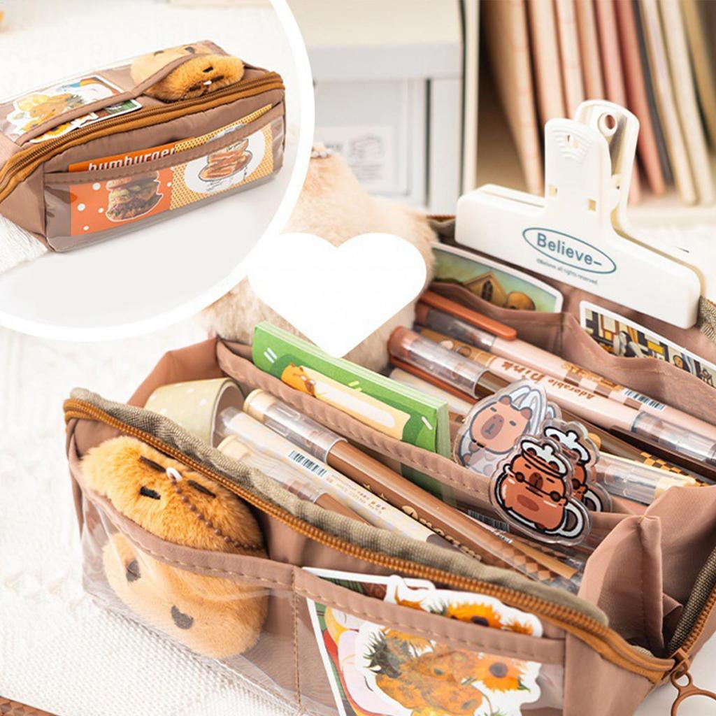 Capybara Pencil Bag Portable Large Pencil Pouch  kids Capybara Pencil Bag Holder Makeup Bag with Wide Opening Mouth for Cosmetic