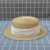 Simple Cotton and Linen Cloth Pleated Flat Top Straw Hat Women's Summer Travel Sun Protection Beach Vacation Sun Hat