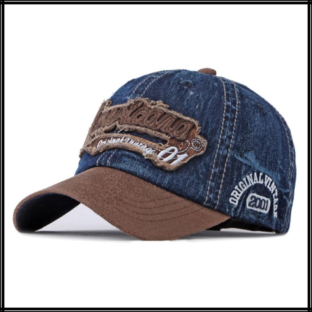Baseball Antique Denim CA870 [White Fang] Hat, Cap, Logo, Cap, 3D, Stylish, Cool, Men's (Light Blue)