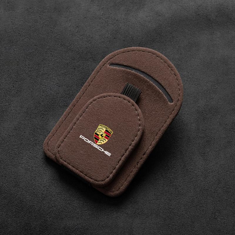 Auto Magnetic Leather Car Visor Sunglasses Holder Ticket Card Clips For Porsche Panamera Macan Boxster Cayman Cayenne 911 718 IK8