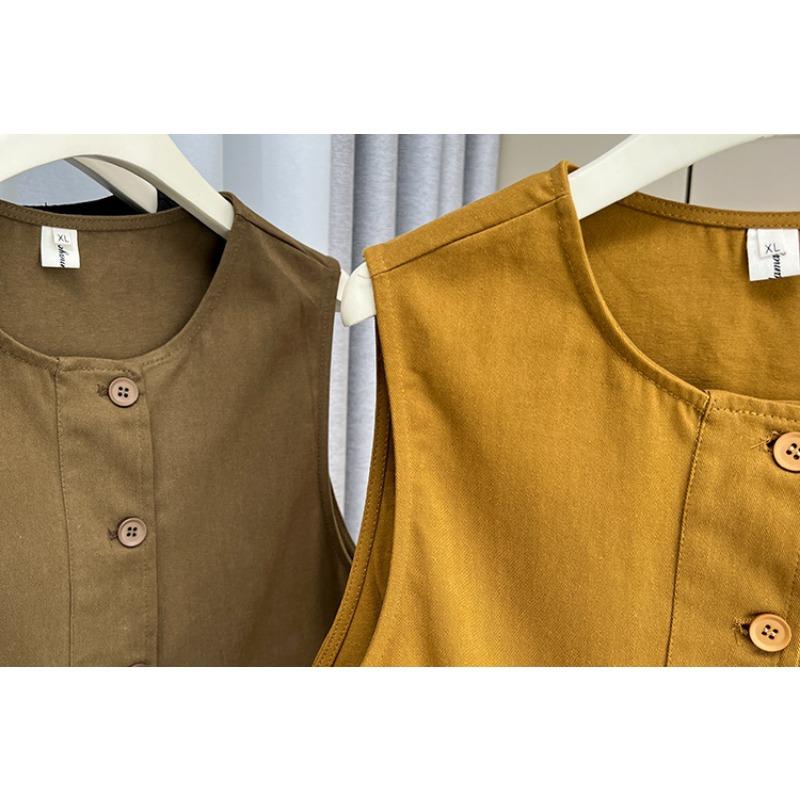 Plus Size Women Casual Solid Waist Cinching Sleeveless Vest Cardigan