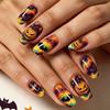 Spicy Halloween Trapezoid Nails - Rainbow Gradient with Pumpkin, Bat & Spider Designs, 24 Detachable Medium Size Pieces.