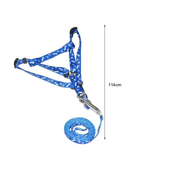 Dog Cat Harness Collar Leash Fashion Bones Paws Print Safety Traction Rope