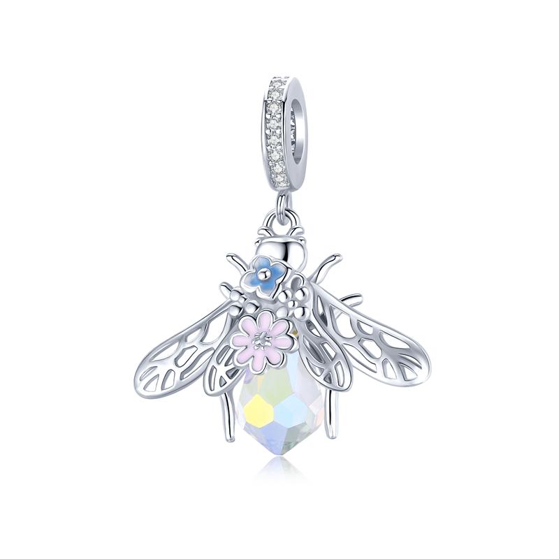 Bamoer 925 Silver Rainbow Unicorn Bead Crystal Heart Cat bee Butterfly Dolphin Charms Fit Bracelet DIY Necklace Jewelry