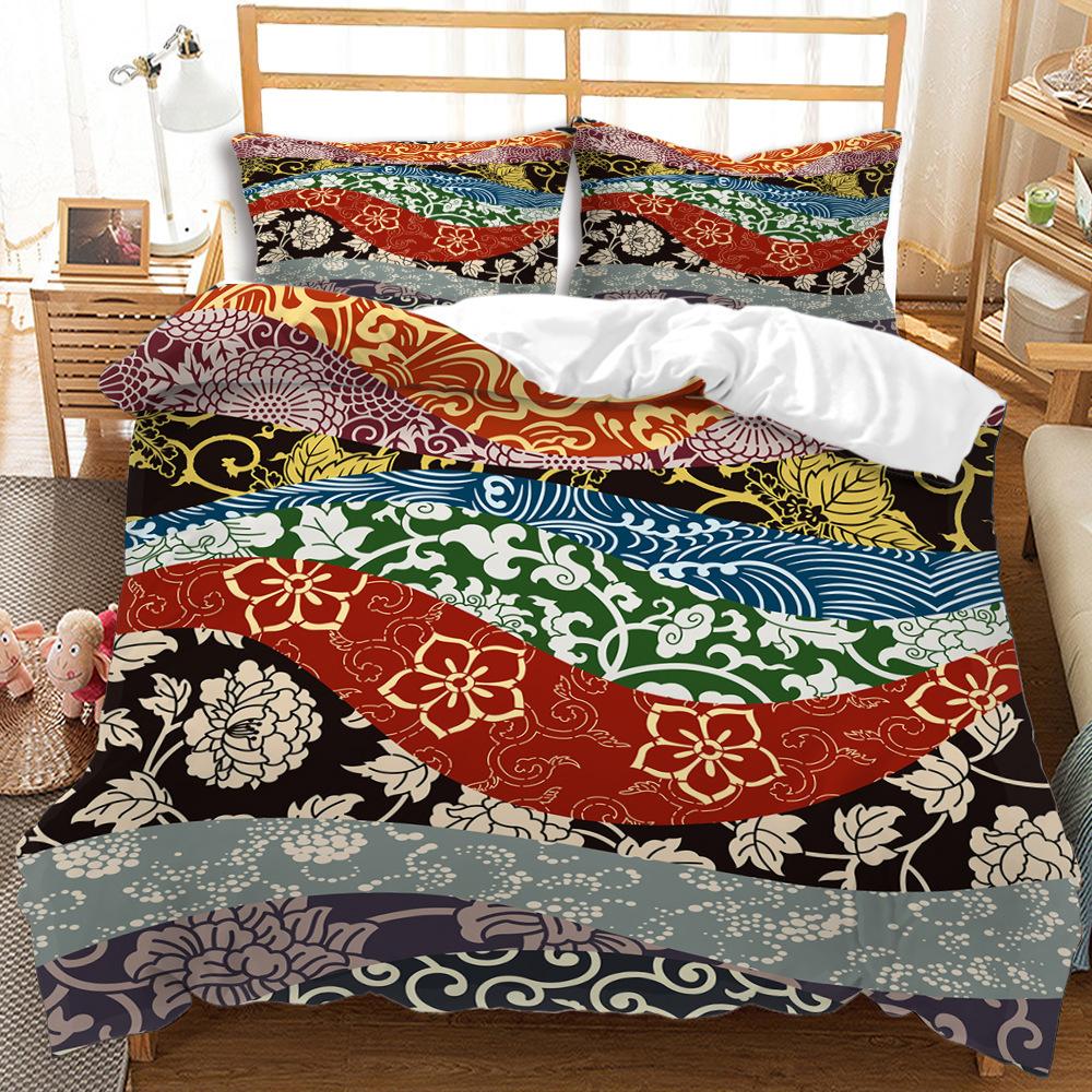 Quilt Cover And Wind Blue Pattern Digital Printing Bedding Three-Piece Set