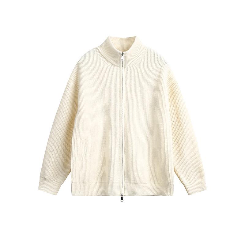 Men's Slim Fit Stand-Up Collar Zip-Up Cardigan - Versatile Solid Color Knitwear for Autumn and Winter