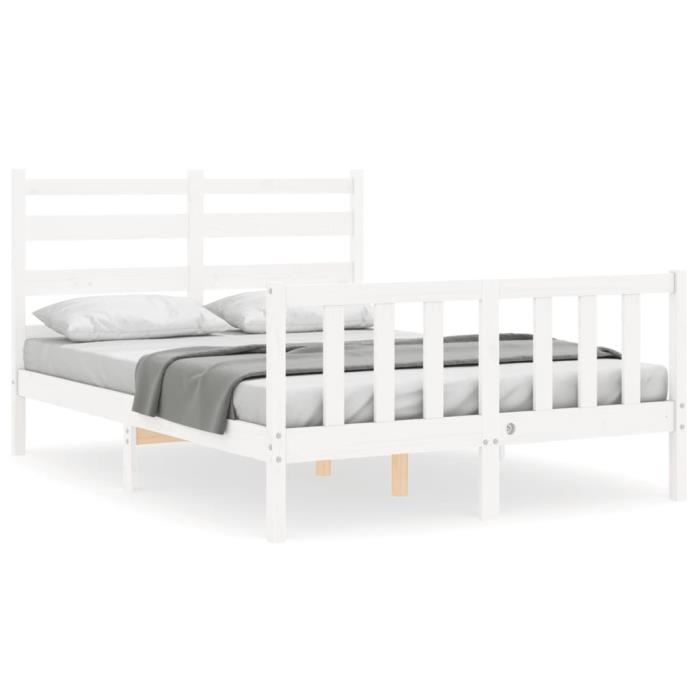 VidaXL Bed Frame with Headboard White Small Double Solid Wood 3192007
