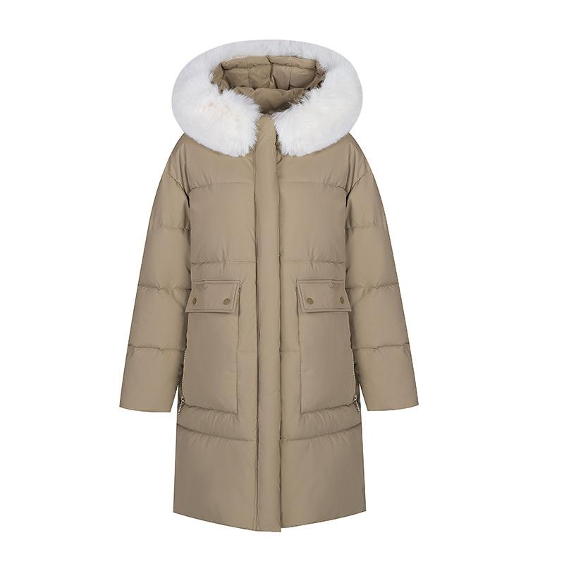 Large wool collar down cotton jacket for women 2025 new Korean winter thick cotton jacket loose medium and long knee-length cotton-padded jacket