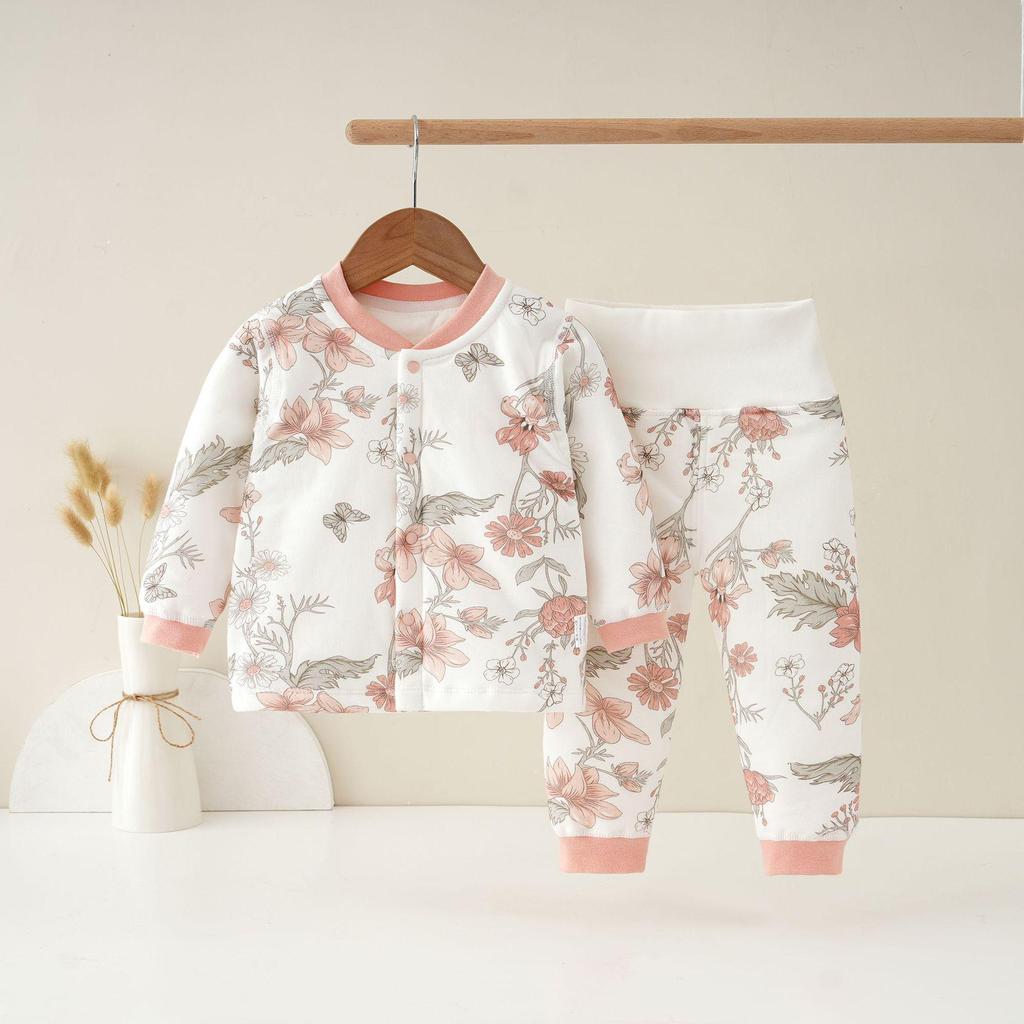 Baby Quilted Warm Set: High-Waist Belly Protection Cotton Pajamas for Autumn/Winter