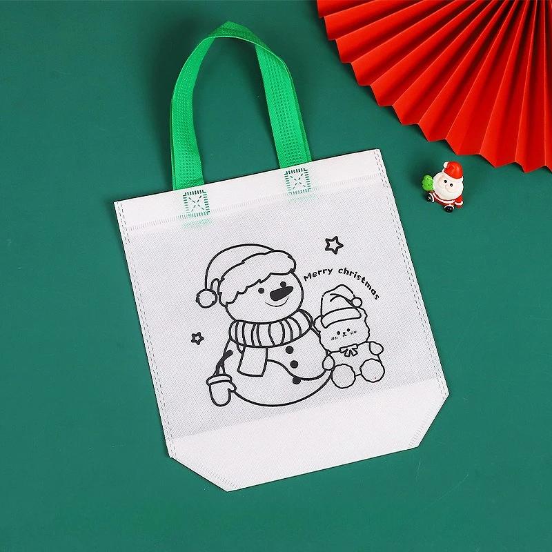 Children Graffiti Bag with Coloring Marker Christmas Gift for Child DIY Painting Non-woven Shopping Bag Kids Drawing Gift Bag