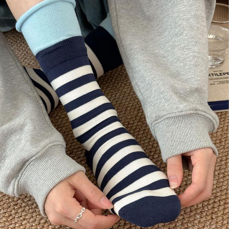 Retro Striped Socks Women Medium Tube Socks Spring And Autumn Cotton Stockings Korean Stockings Japanese Socken