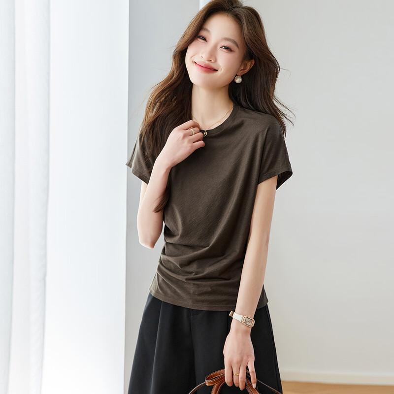 

Srcr Women s 32% Silk Pleated Waist-Cinching Short Sleeve Top 2XL