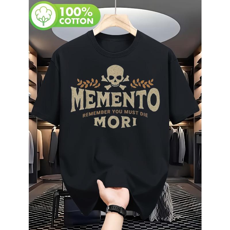 European sizes Men s Memento Mori Christian Latin Remember You Must Die T-Shirt - Black Skull and Hourglass Graphic Tee S