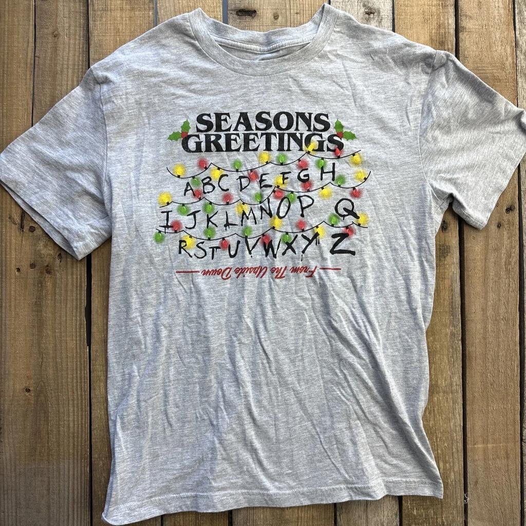 Seasons Greetings Stranger Things Upside Down Mens T-Shirt Size S