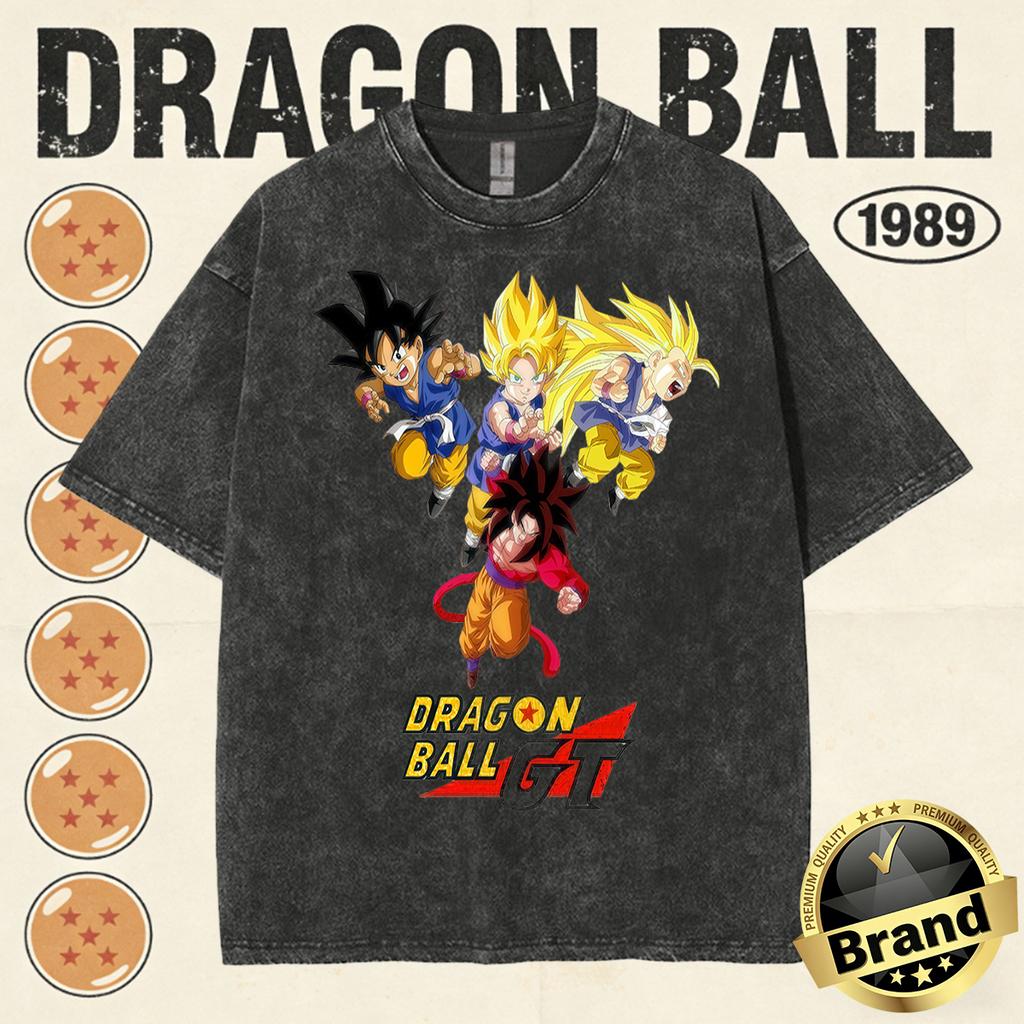 Dragon Ball Heavyweight TShirt Men Cotton Vintage Washed Print Retro Streetwear Family Matching Tops Summer Tees