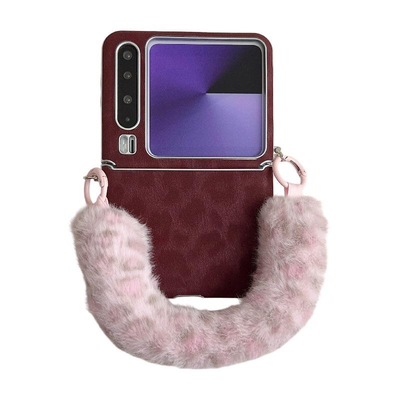 Huawei Pura X Leopard Leather Textured Drop-proof Folding Case with Anti-lost Lanyard Huawei Pura X вино красного