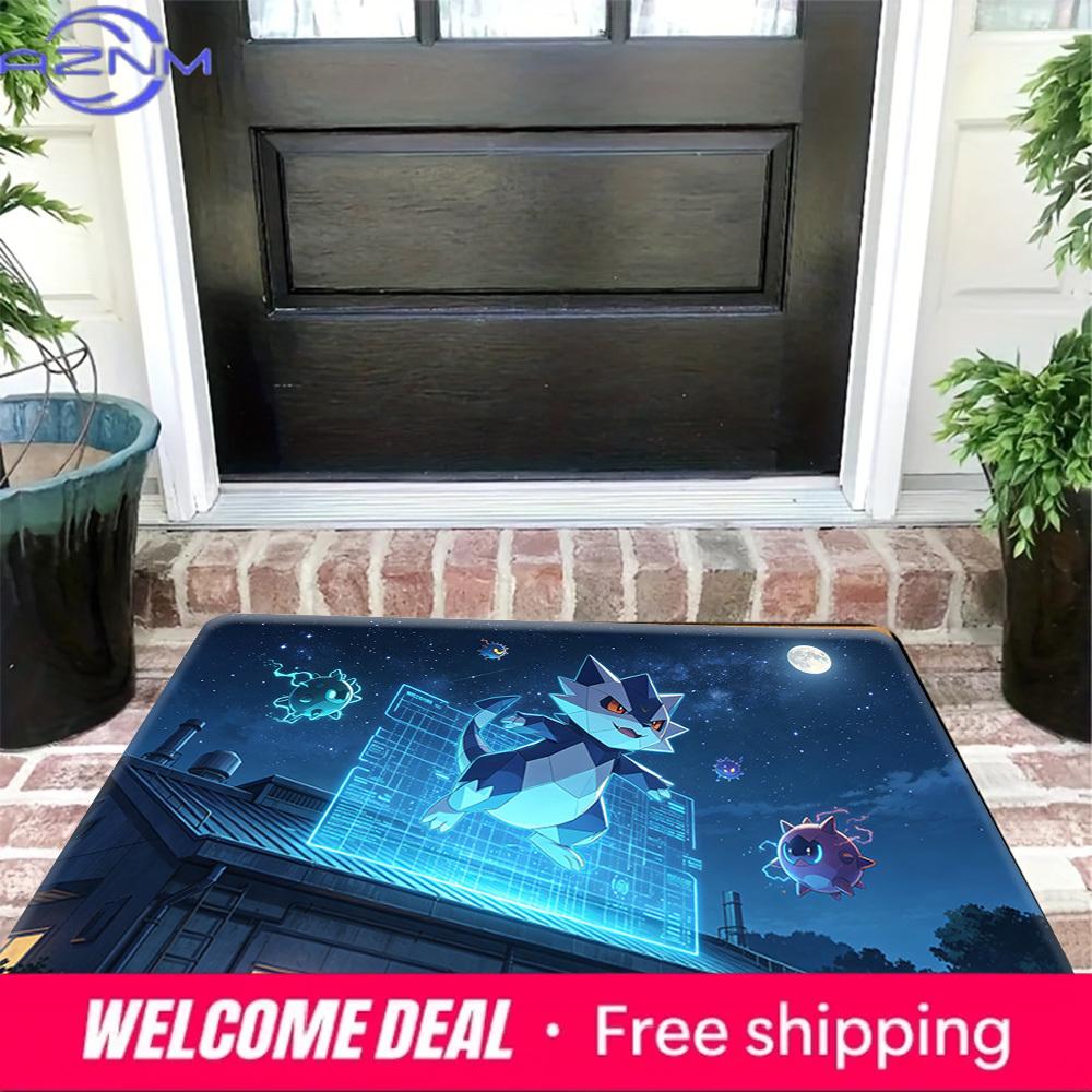Cyber Night City Pokemon Print Doormat Non-Slip Water Absorbent Floor Mat for Home Decor