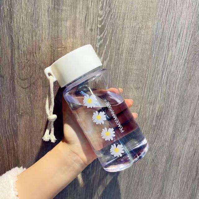 500ml Small Daisy Frosted Plastic Cup Creative Outdoor Water Cup Portable Transparent Travel Tea Cup Cute Water Bottle