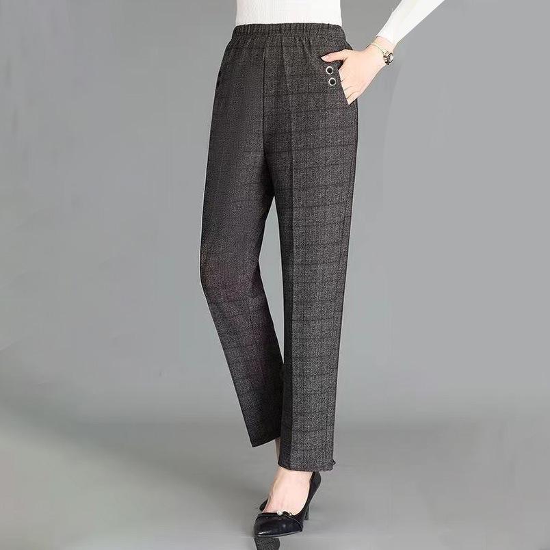 Women's Loose High-Waisted Straight-Leg Pants - Plus Size, Plaid & Striped