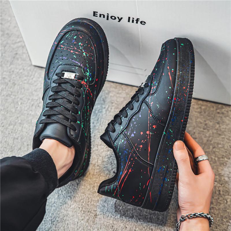 Little White Shoes Men's Autumn Air Force Splashing Ink No. 1 Casual Youth Board Shoes Versatile Sports 2024 New Trendy Shoes