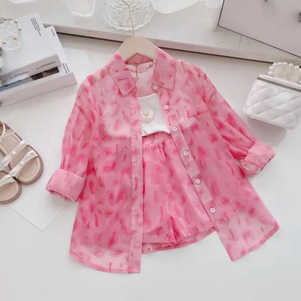Girls Clothing Sets  Summer Kids Clothes Floral Chiffon Halter+ Embroidered Shorts Straw Children Clothing