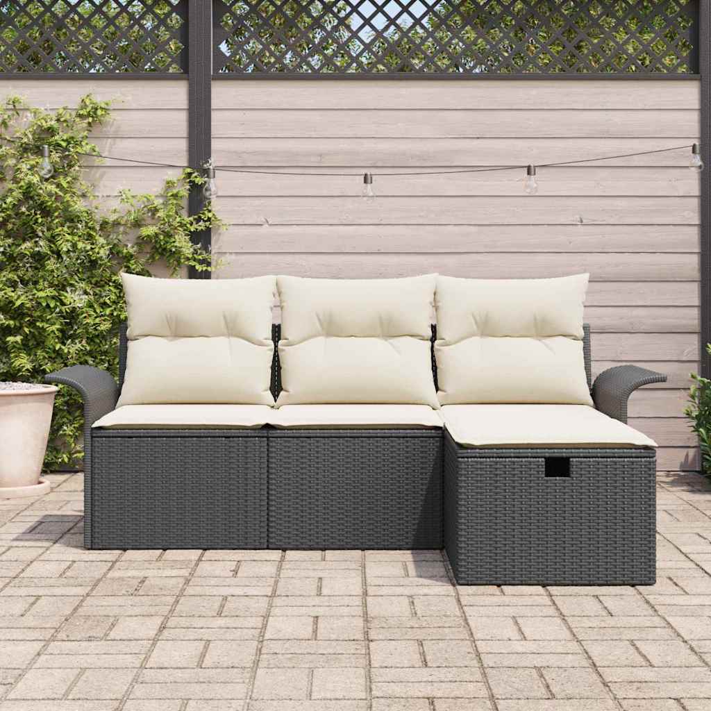 Garden Sofa Set with Cushions 4 pcs Black and Cream Poly Rattan