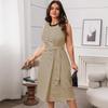 Plus Size Women's Summer Elegance High Waist Round Neck Loose Striped Dress