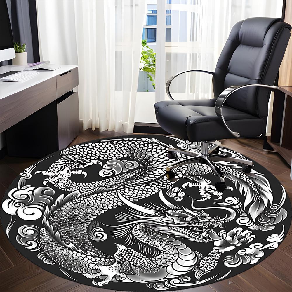 1PC Dragon Pattern Office Round Rug, Non Slip, Soft and Durable Office Rug for Interior Decoration, Perfect for Office