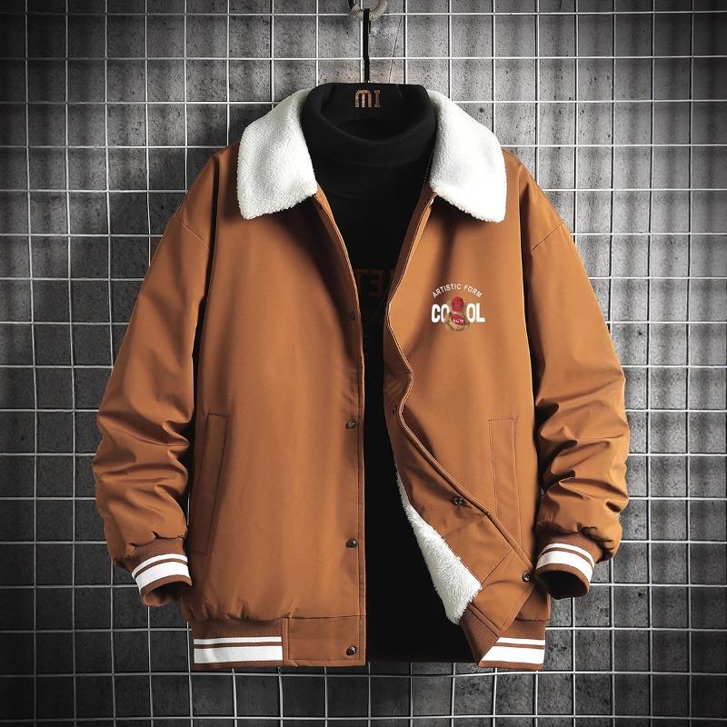 New fleece thickened couple cotton clothes, student winter clothes, cold-proof tops, men's fleece thickened cotton-padded clothes lapel