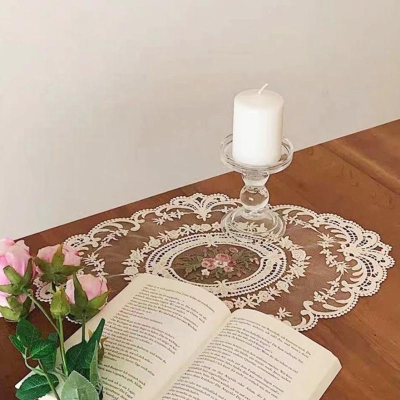 Vintage Lace Coaster Table Cloth Lace Tablecloth Embroidery Placemat  Lace Dust Cover Cabinet Furniture Decoration Accessory