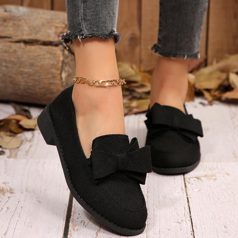 

Cloth Shoes Autumn New Round Toe Deep Mouth Bow Soft Sole Anti-slip Wear-resistant Low Heel Single Shoes 36 чёрный