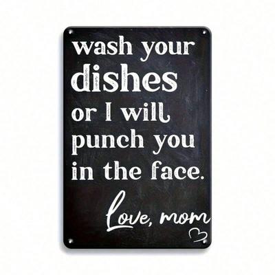 Metal Wall Sign Wash Your Dishes Funny Kitchen Decor Wooden Frame Gift for Women Mom Friend